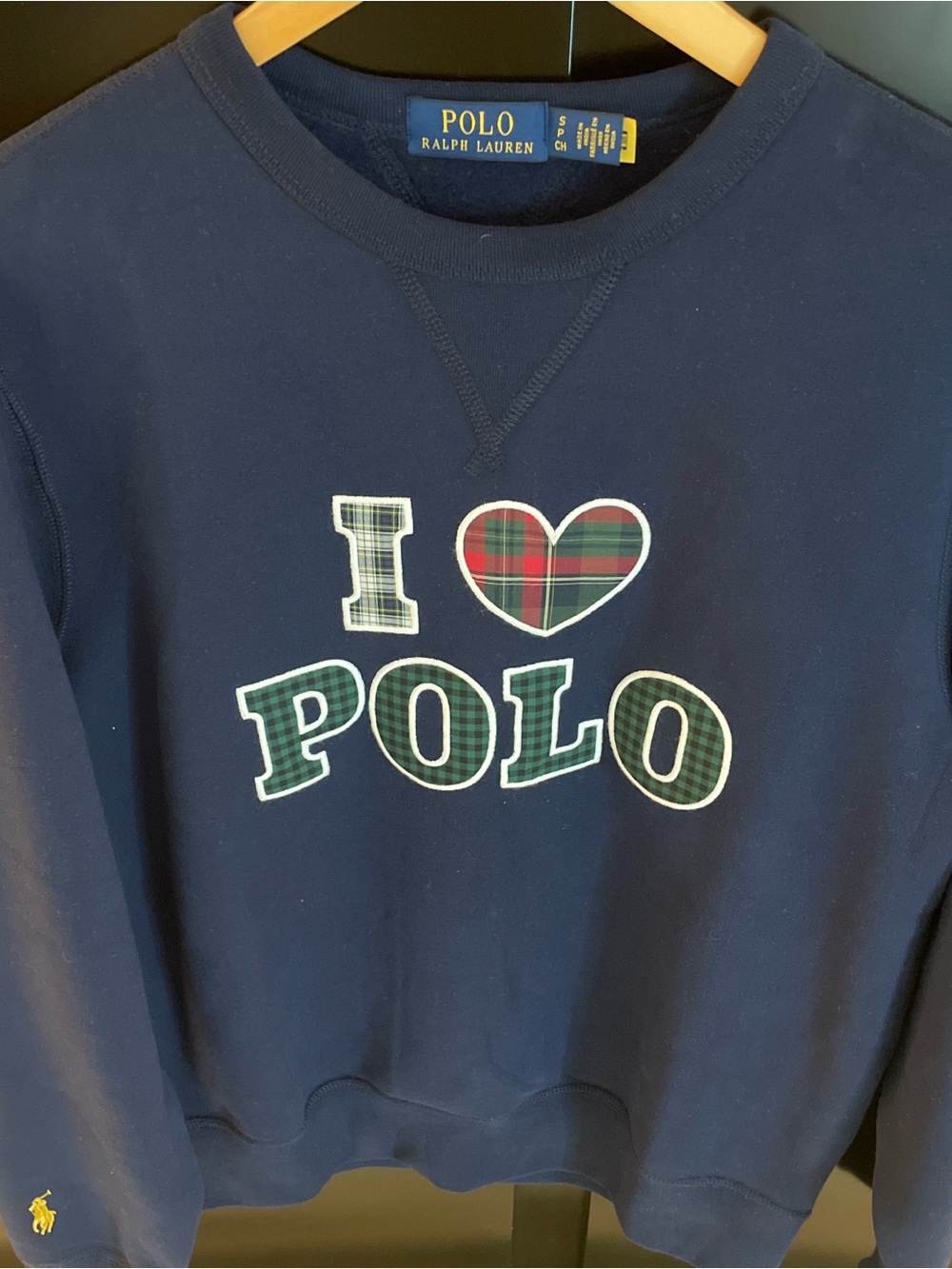 Polo by Ralph Lauren Navy Crewneck with Plaid 'I ♥ POLO' Applique